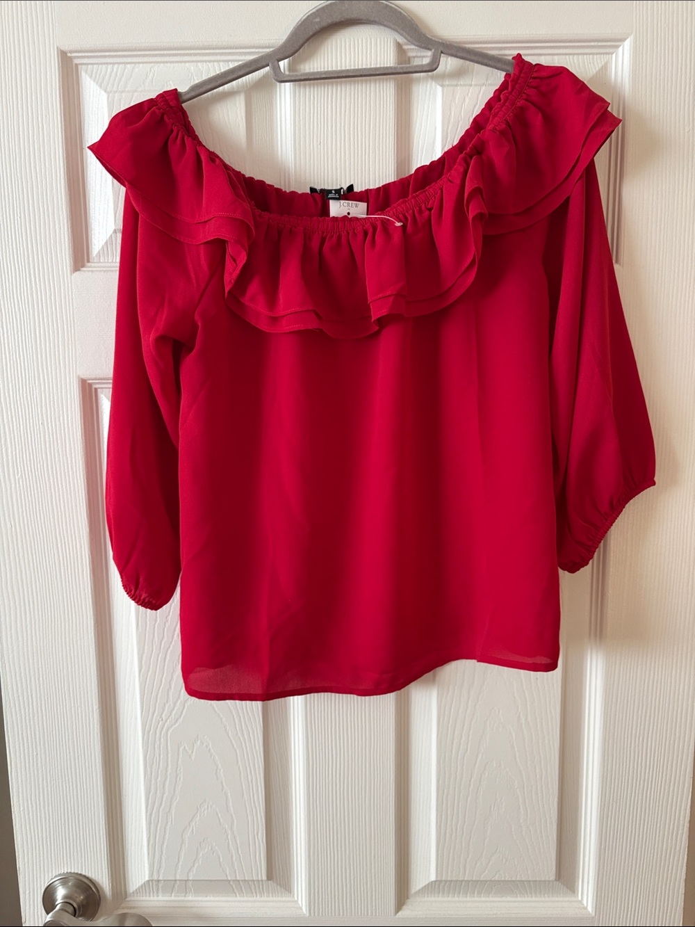 J. Crew Factory Ruffled Off-Shoulder Blouse - Bright Red